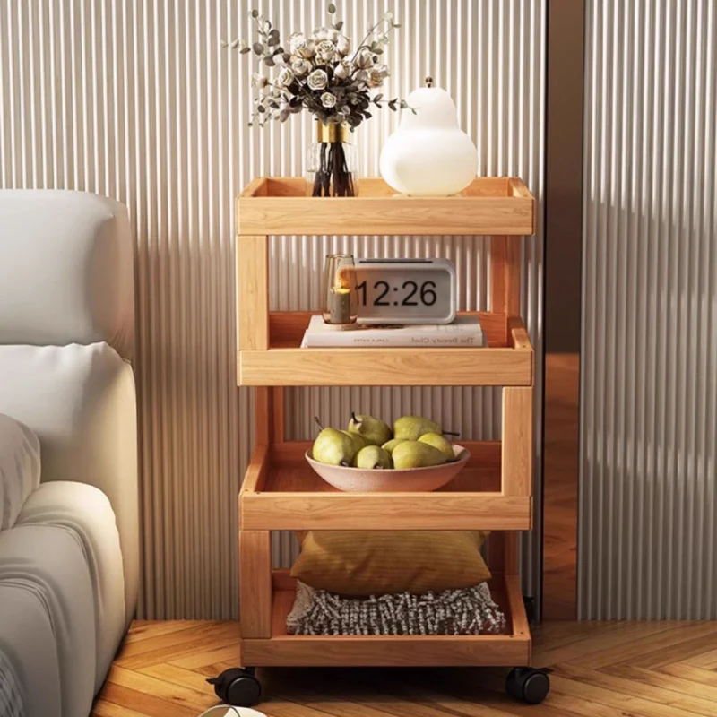 Contemporary Creative Bamboo Glass Woven Resin Rattan Movable Square Side Table With 3/4 Tiers For Living Room