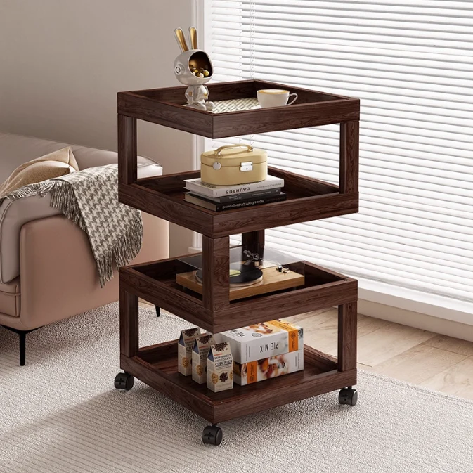 Contemporary Creative Bamboo Glass Woven Resin Rattan Movable Square Side Table With 3/4 Tiers For Living Room