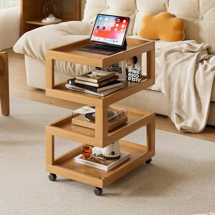Contemporary Creative Bamboo Glass Woven Resin Rattan Movable Square Side Table With 3/4 Tiers For Living Room