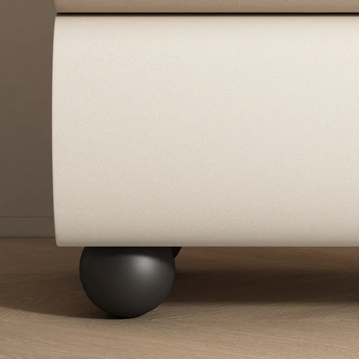 Contemporary Creative Solid Wood Faux Leather Carbon Steel Curved Spherical Nightstand 2 Drawers For Bedroom