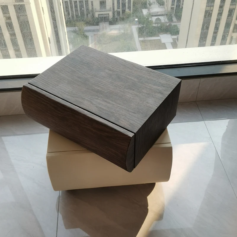 Contemporary Creative Solid Wood Faux Leather Carbon Steel Curved Spherical Nightstand 2 Drawers For Bedroom