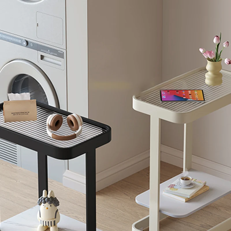 Contemporary Industrial Rectangular Carbon Steel Glass Rock Slab End Table 2 Tier For Living Room