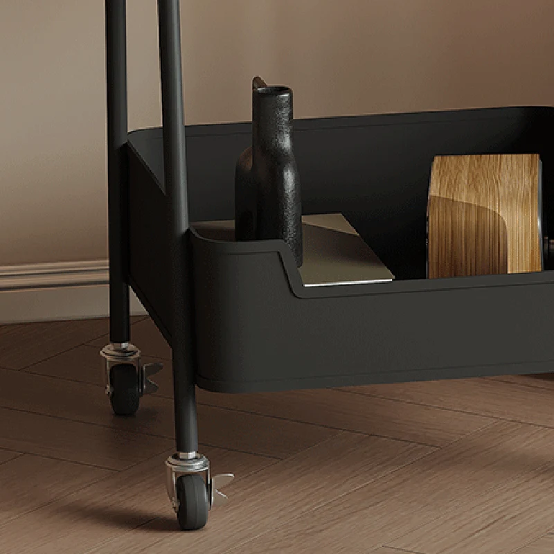 Modern Minimalist Trapezoidal Iron Rock Slab Wooden Board Movable End Table 2-Tier For Living Room