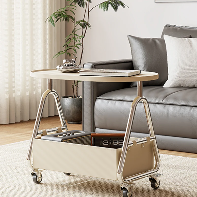 Contemporary Nordic Oval Eco-Friendly Vacuum-Formed Board Stainless Steel Cat Scratching Leather Movable End Table 1-Basket For Living Room