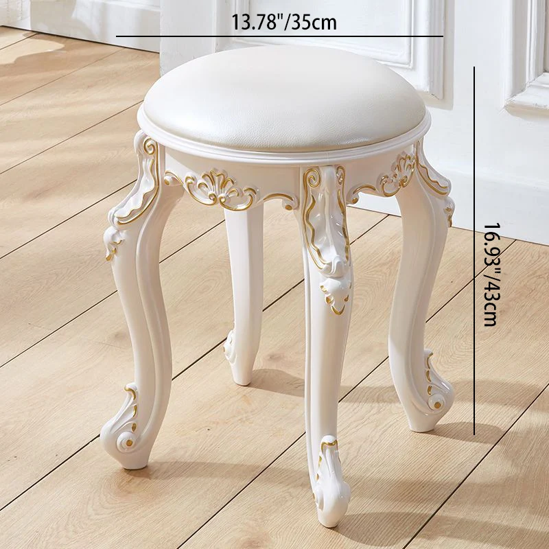 Traditional European Round Faux Leather Velvet Plastic Steel Vanity Stool For Bedroom