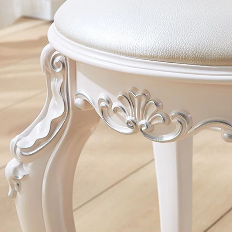 Traditional European Round Faux Leather Velvet Plastic Steel Vanity Stool For Bedroom
