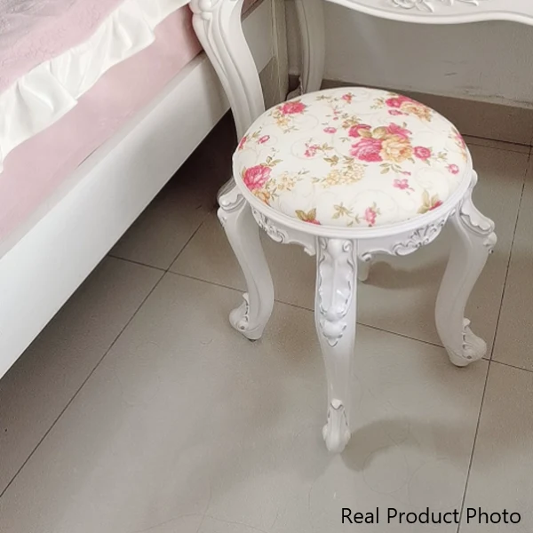 Traditional European Round Faux Leather Velvet Plastic Steel Vanity Stool For Bedroom
