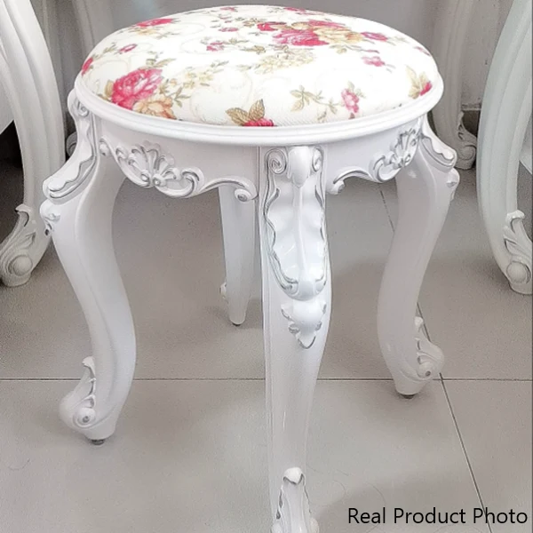 Traditional European Round Faux Leather Velvet Plastic Steel Vanity Stool For Bedroom