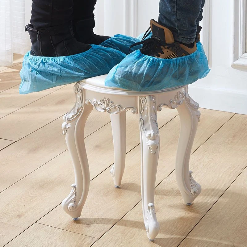 Traditional European Round Faux Leather Velvet Plastic Steel Vanity Stool For Bedroom