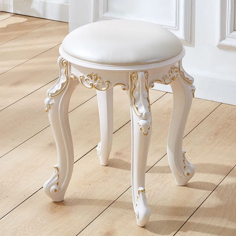 Traditional European Round Faux Leather Velvet Plastic Steel Vanity Stool For Bedroom