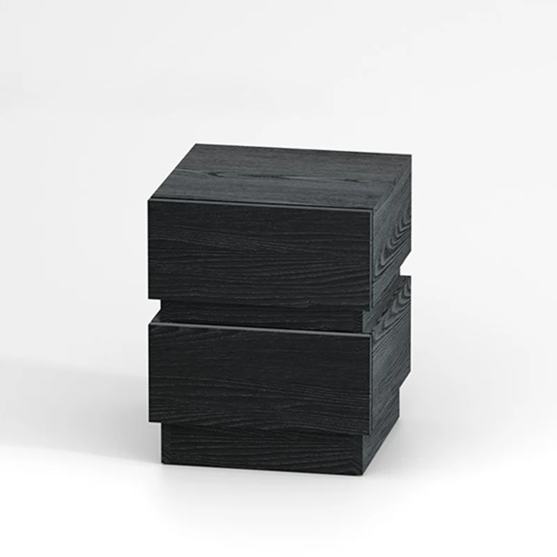 Modern Minimalist Rectangular Solid Particle Board Nightstand 2-Drawer For Bedroom