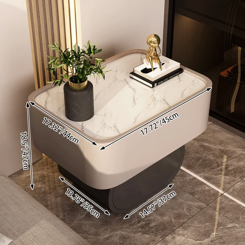 Contemporary Luxury Cylindrical Rectangular Slab Stone Solid Wood Medium Density Fiberboard Faux Leather Nightstand 2-Drawer For Bedroom