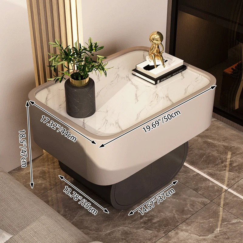 Contemporary Luxury Cylindrical Rectangular Slab Stone Solid Wood Medium Density Fiberboard Faux Leather Nightstand 2-Drawer For Bedroom