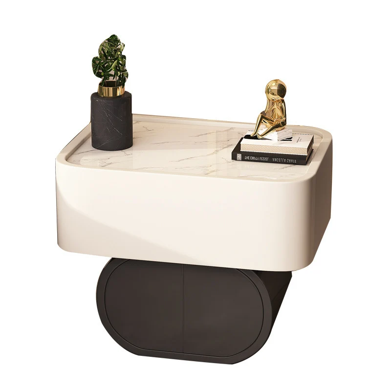 Contemporary Luxury Cylindrical Rectangular Slab Stone Solid Wood Medium Density Fiberboard Faux Leather Nightstand 2-Drawer For Bedroom
