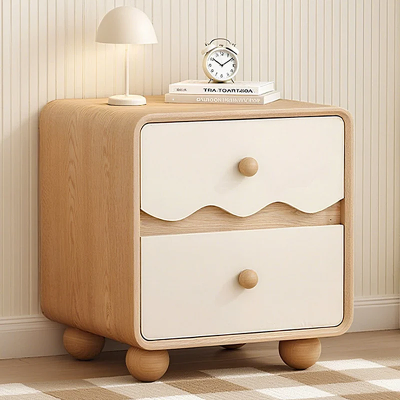 Contemporary Creative Rectangular Spherical Pine Wood Solid Wood Cat Paw Leather Nightstand 2-Drawer For Bedroom