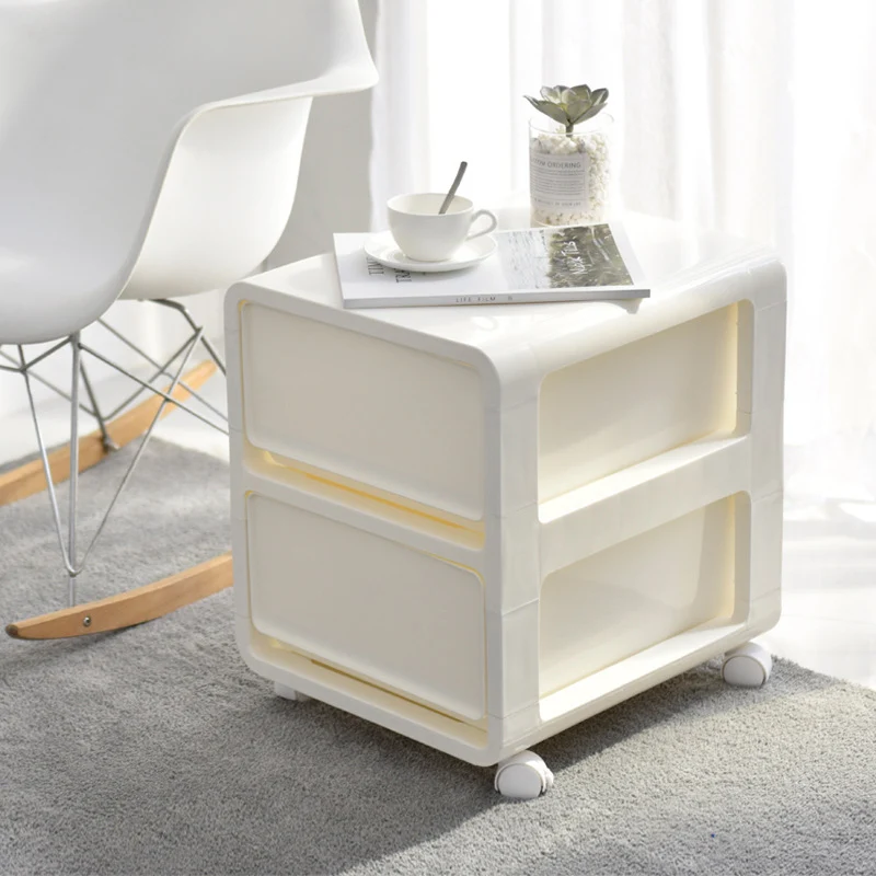 Modern Minimalist PP Mobile Square Nightstand 2/3/4-Drawers For Bedroom
