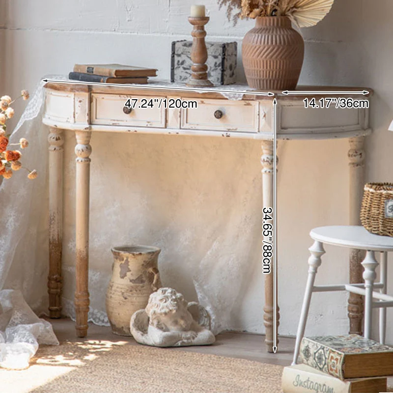 Traditional Vintage Fir Wood Rectangular Entryway Table With 2-Drawer Storage For Foyer, Living Room & Bedroom