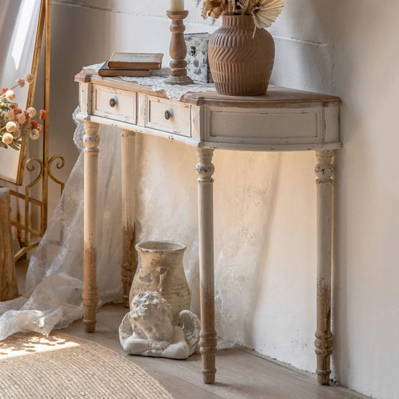 Traditional Vintage Fir Wood Rectangular Entryway Table With 2-Drawer Storage For Foyer, Living Room & Bedroom