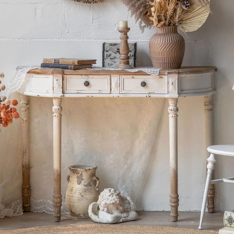 Traditional Vintage Fir Wood Rectangular Entryway Table With 2-Drawer Storage For Foyer, Living Room & Bedroom