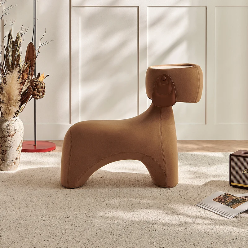 Contemporary Creative Dog Design Carbon Steel Brushed Velvet Kids Stool With Rotatable Head For Living Room