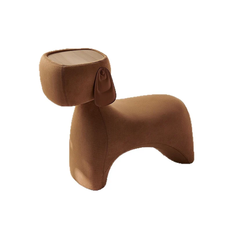 Contemporary Creative Dog Design Carbon Steel Brushed Velvet Kids Stool With Rotatable Head For Living Room
