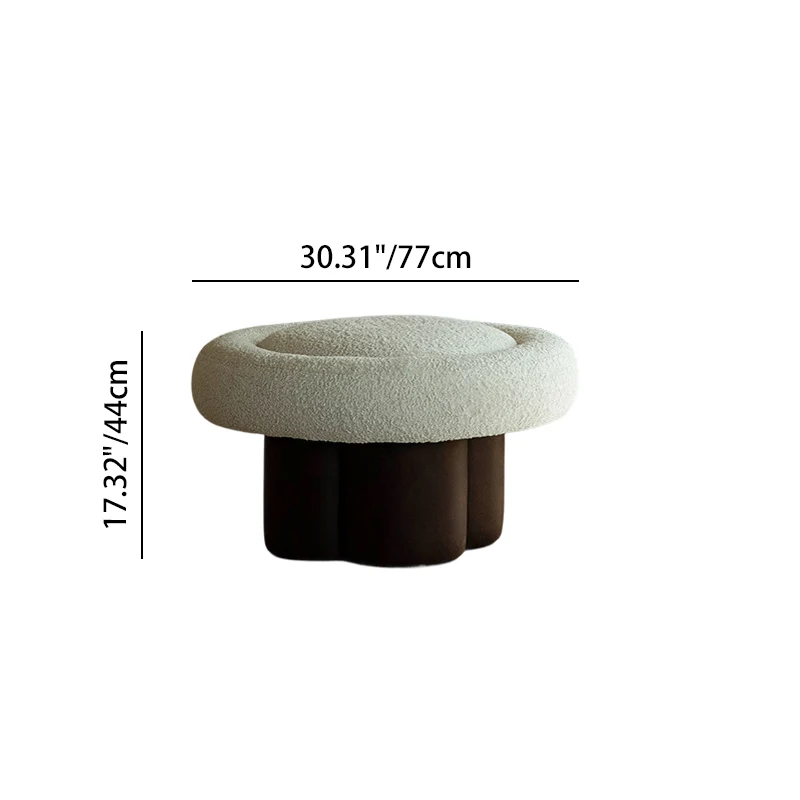 Contemporary Scandinavian Sherpa Fabric Wood Curved Cylindrical Accent Chair With Armrests & Backrest For Living Room
