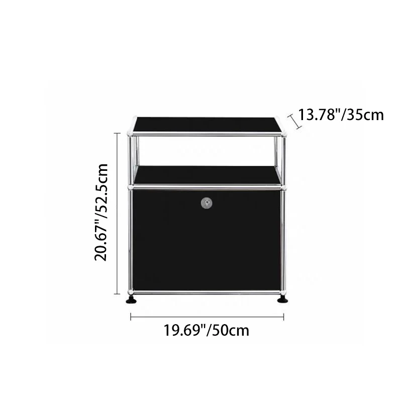 Modern Minimalist Stainless Steel Plywood Square Nightstand With 1 Drawer For Bedroom