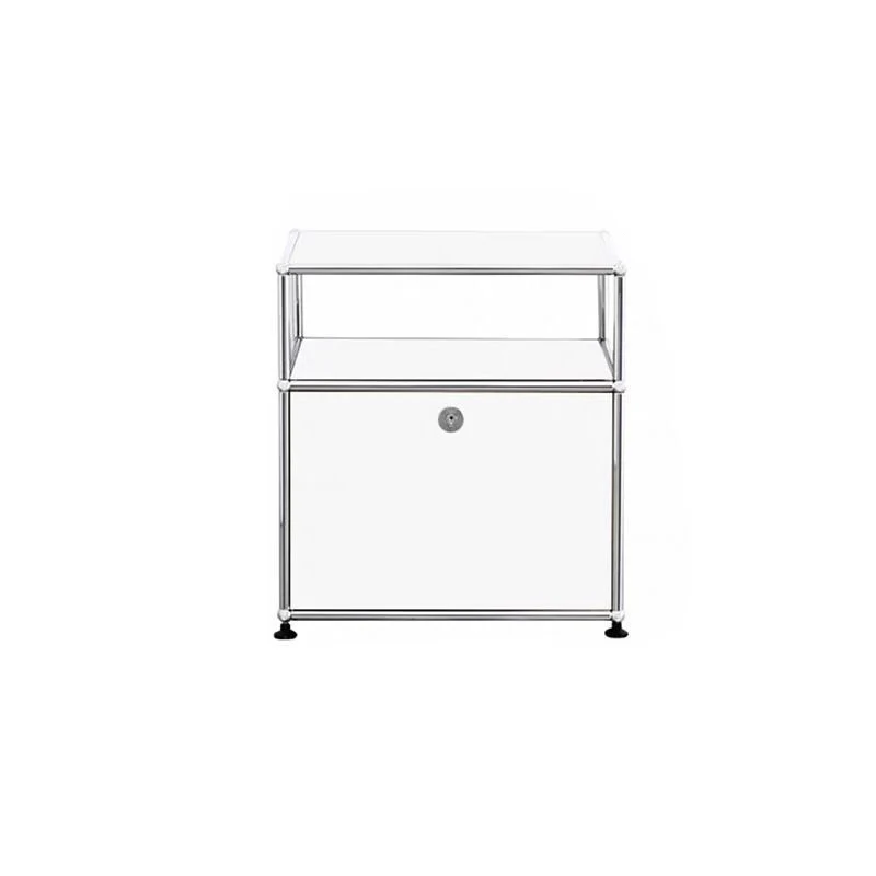 Modern Minimalist Stainless Steel Plywood Square Nightstand With 1 Drawer For Bedroom