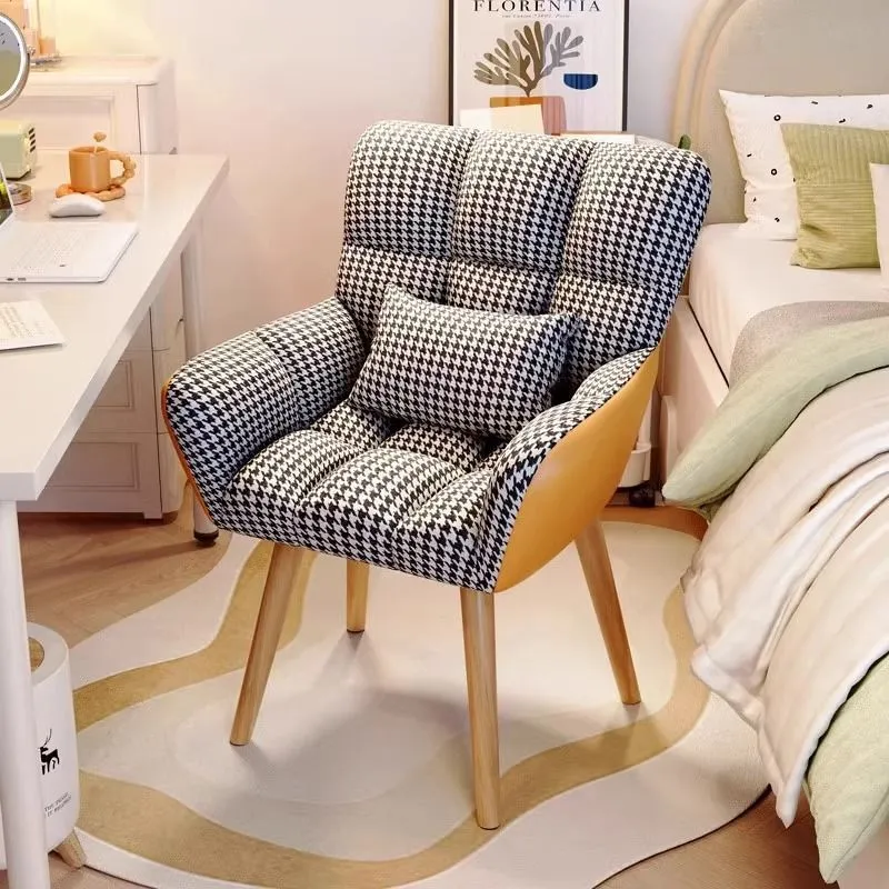 Modern Minimalist Square Rectangular Cotton-linen Velvet Iron 360°Swivel Vanity Stool Backrest Armrest For Bedroom