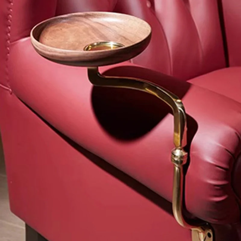 Traditional Vintage Curved Solid Wood Genuine Leather Copper Sponge Silk Accent Chair Backrest Armrest Movable For Living Room