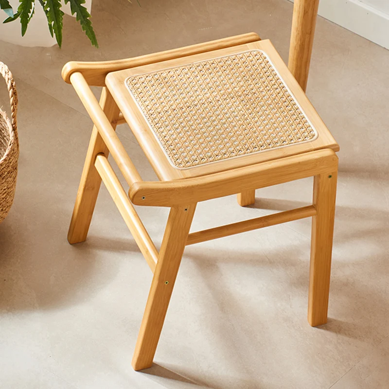Traditional Japanese Trapezoid Nan Bamboo Resin Rattan Weaving Vanity Stool Backless Armless For Bedroom