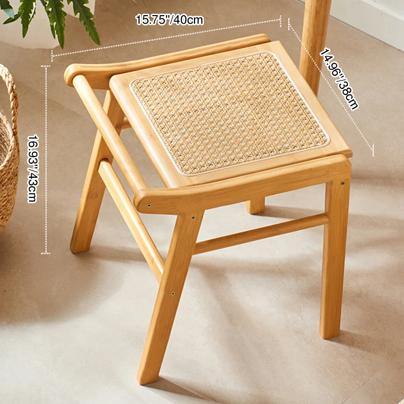 Traditional Japanese Trapezoid Nan Bamboo Resin Rattan Weaving Vanity Stool Backless Armless For Bedroom