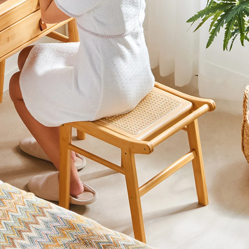 Traditional Japanese Trapezoid Nan Bamboo Resin Rattan Weaving Vanity Stool Backless Armless For Bedroom