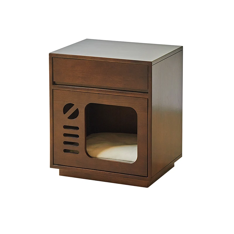 Contemporary Creative Rectangular Rubberwood Plywood Pine Wood Cat Bed Nightstand 1-Drawer For Bedroom
