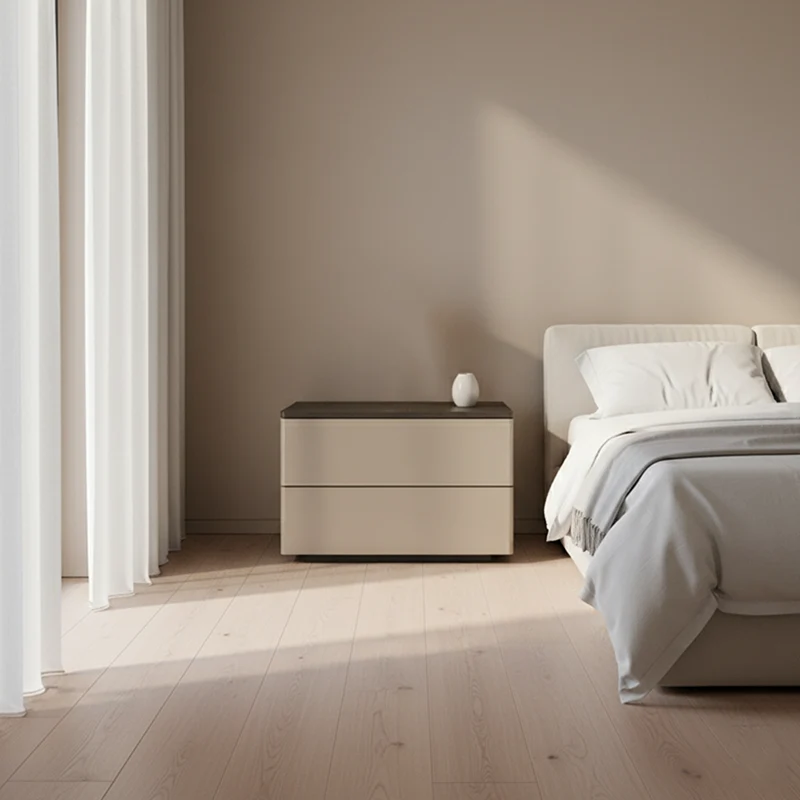 Eco-Conscious Bedside Table - Sleek Minimalist Style Durable & Easy-Care Nightstand 2-Drawer For Bedroom