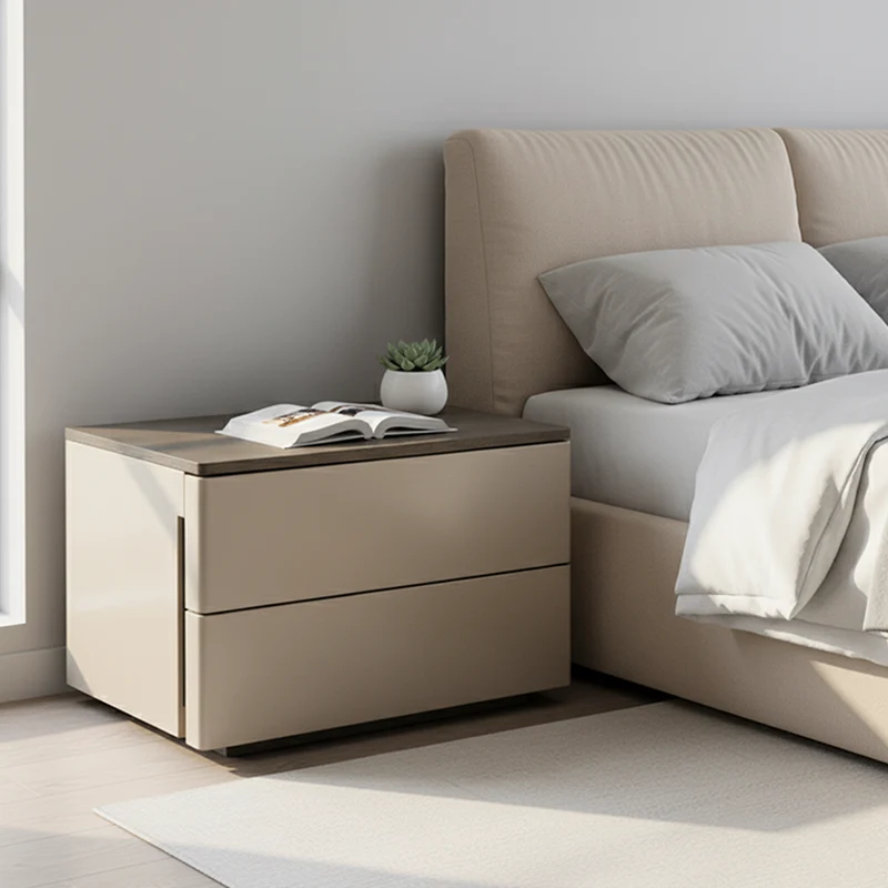 Eco-Conscious Bedside Table - Sleek Minimalist Style Durable & Easy-Care Nightstand 2-Drawer For Bedroom