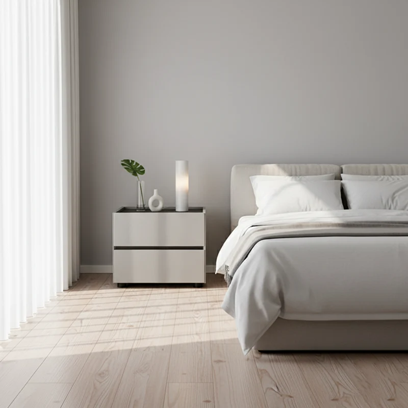 Sleek Smoked Wood Veneer Bedside Cabinet - Minimalist Non-Toxic Material Nightstand 2-Drawer For Bedroom