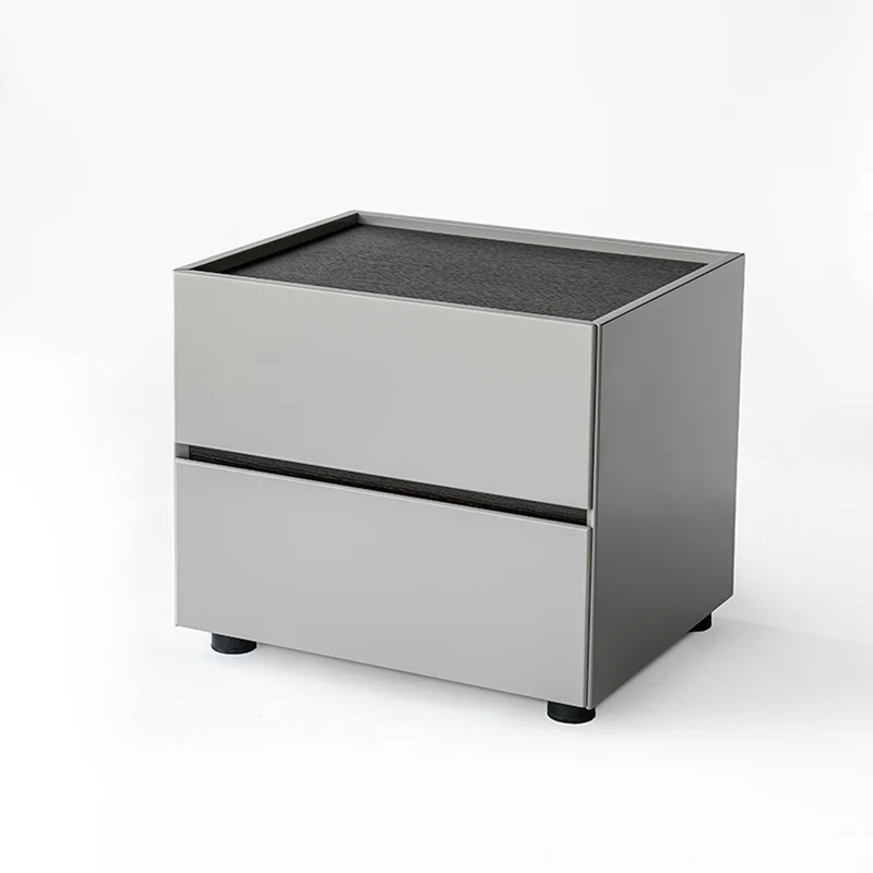 Sleek Smoked Wood Veneer Bedside Cabinet - Minimalist Non-Toxic Material Nightstand 2-Drawer For Bedroom