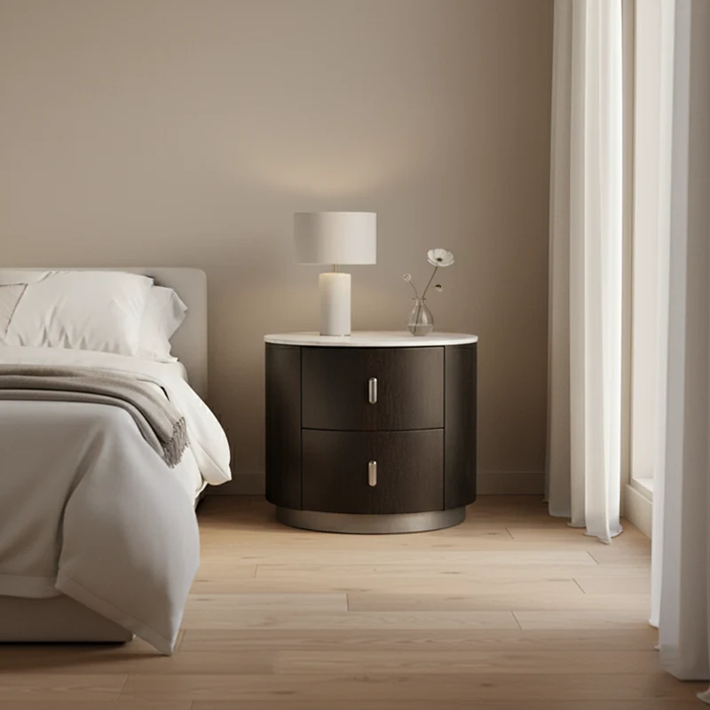 Elegant Retro Bedside Table - Stable Carbon Steel Feet Smooth 2-Drawer Glide Nightstand For Bedroom