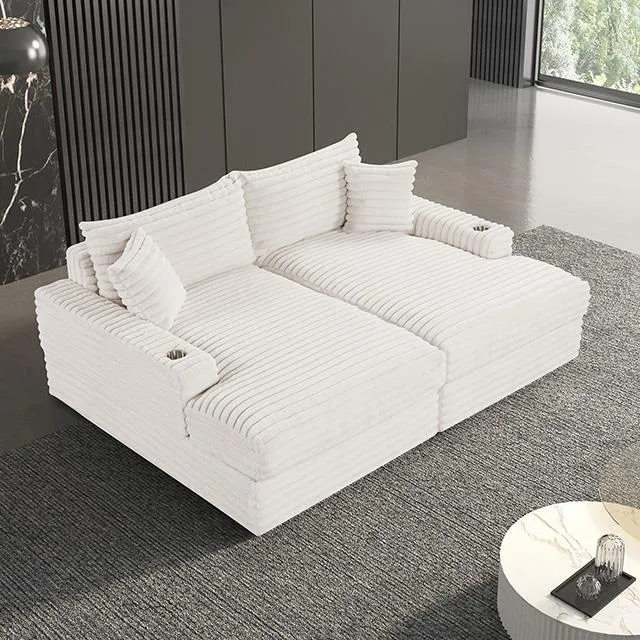 Furniture of America Tavedestrand FM6900WH-PK Double Chaise Sofa