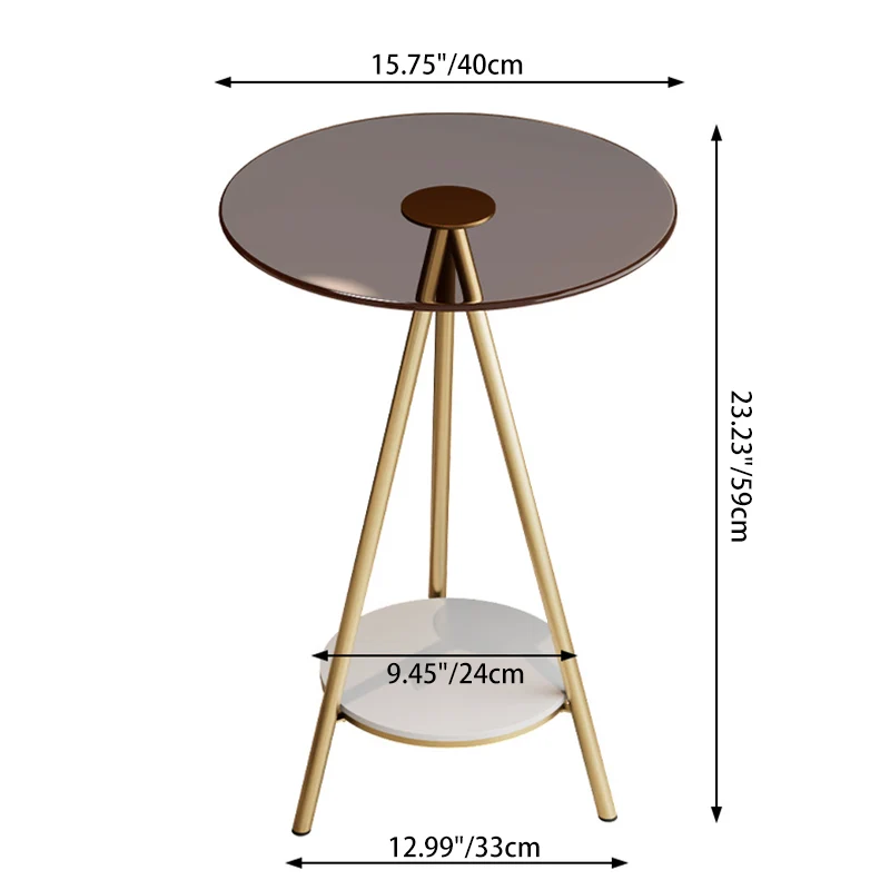 Modern Minimalist Cylindrical Tempered Glass PP Carbon Steel Side Table 2-Tier For Living Room
