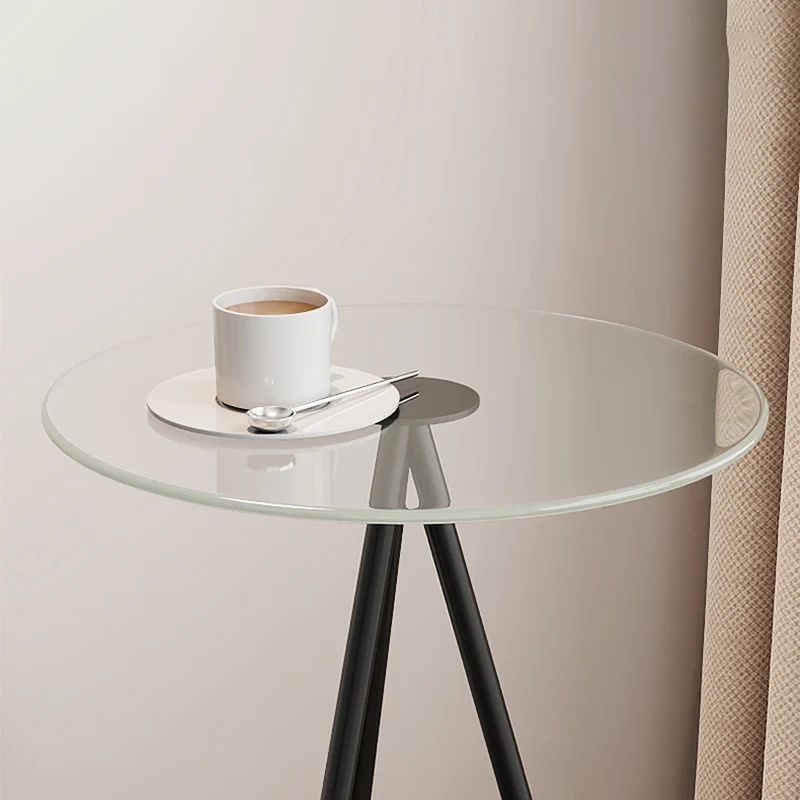 Modern Minimalist Cylindrical Tempered Glass PP Carbon Steel Side Table 2-Tier For Living Room