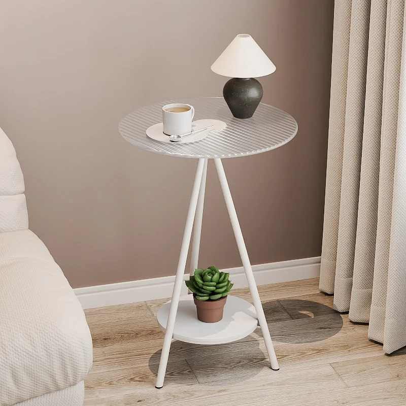 Modern Minimalist Cylindrical Tempered Glass PP Carbon Steel Side Table 2-Tier For Living Room