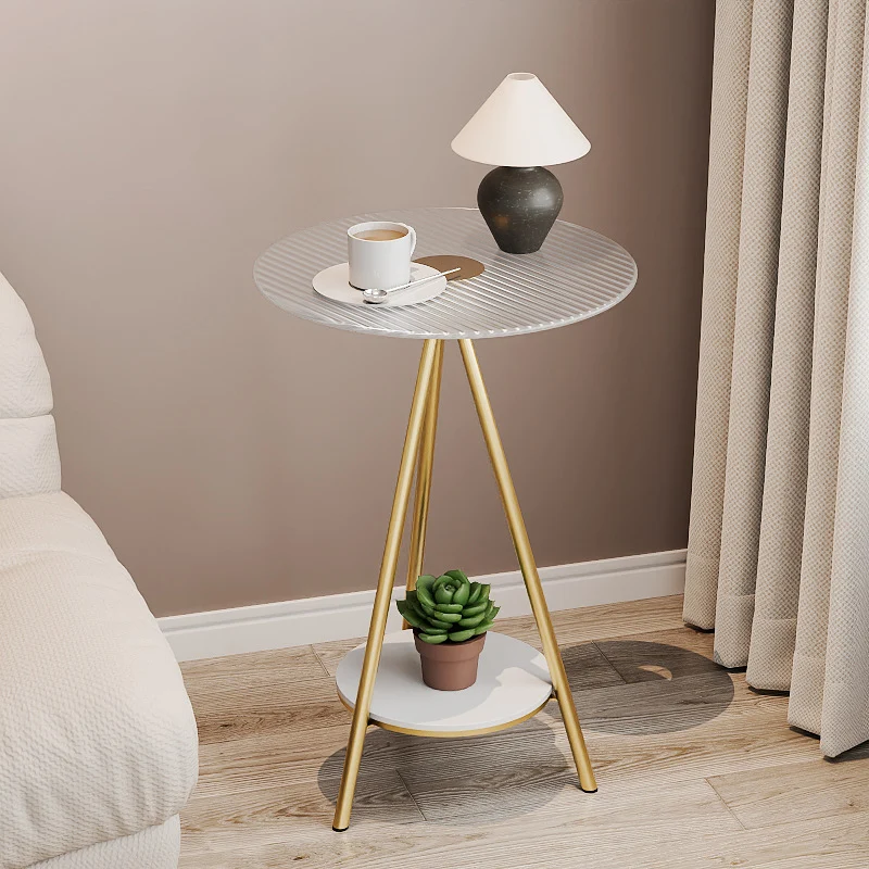 Modern Minimalist Cylindrical Tempered Glass PP Carbon Steel Side Table 2-Tier For Living Room