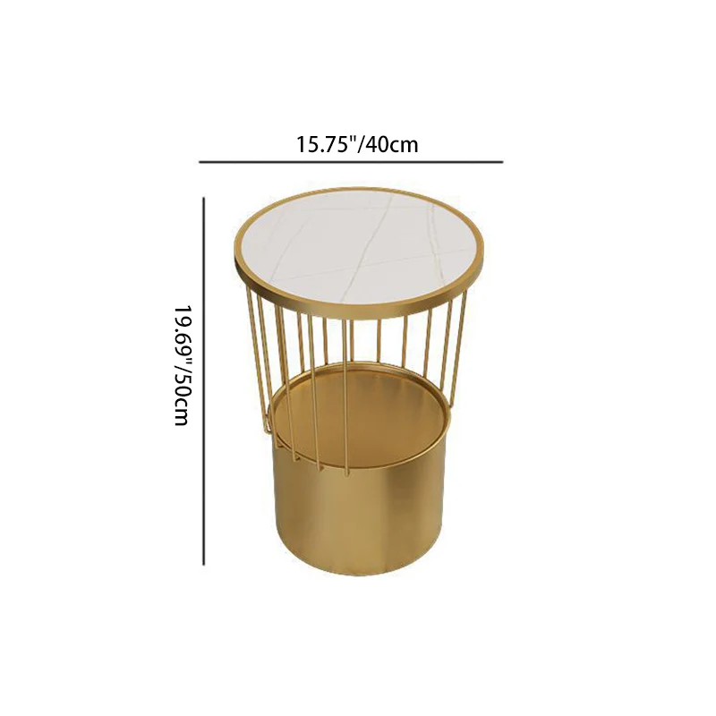 Contemporary Luxury Cylindrical Hollow Design Iron Stone Slab Nightstand 2-Tier For Bedroom