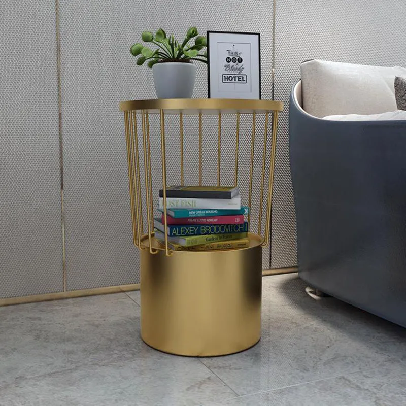 Contemporary Luxury Cylindrical Hollow Design Iron Stone Slab Nightstand 2-Tier For Bedroom