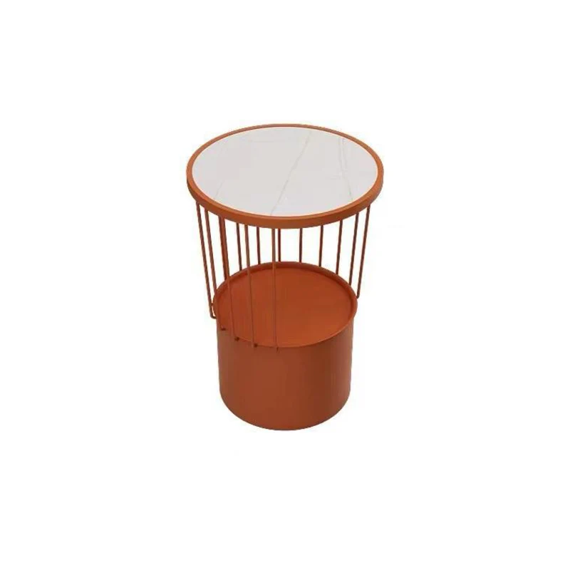 Contemporary Luxury Cylindrical Hollow Design Iron Stone Slab Nightstand 2-Tier For Bedroom