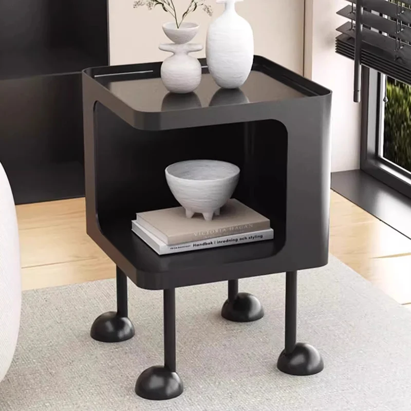 Contemporary Creative Rectangular Tempered Glass Iron Nightstand 2-Tier For Bedroom