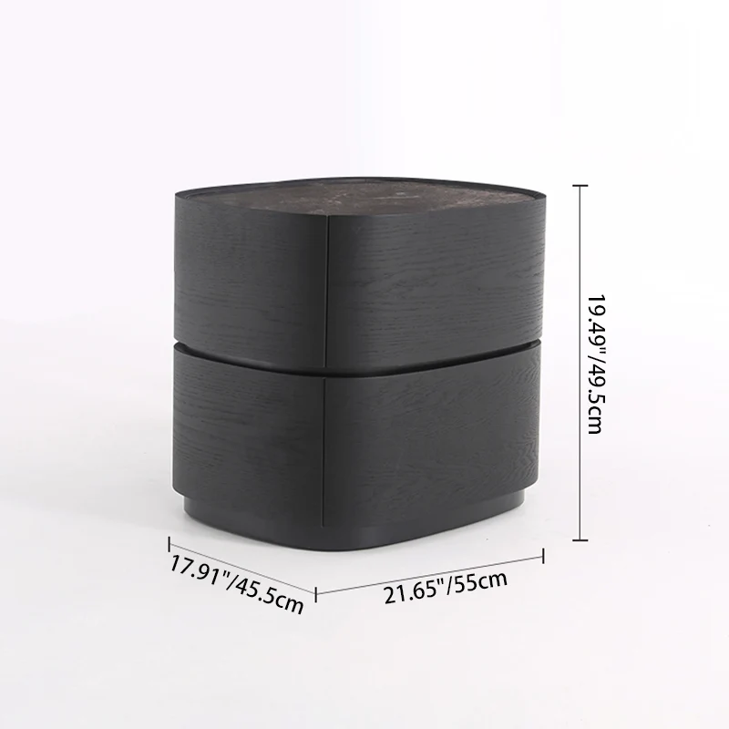 Traditional Vintage Oval Soft-Curve Bedside Table - Sintered Stone 2 Drawers Nightstand For Bedroom