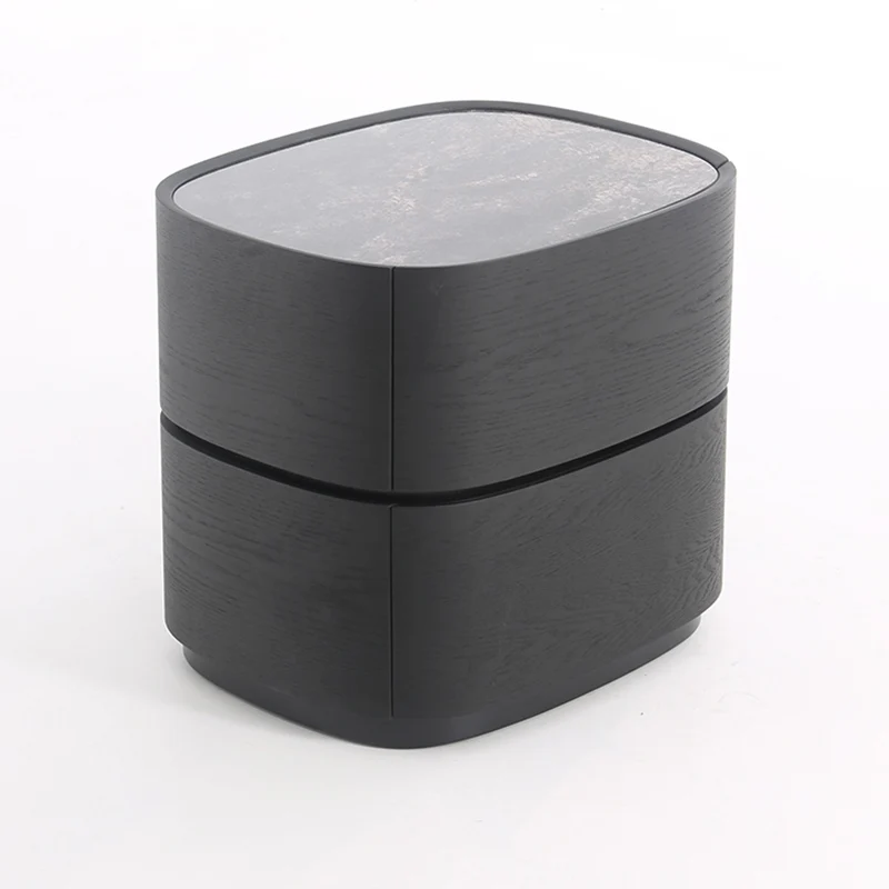 Traditional Vintage Oval Soft-Curve Bedside Table - Sintered Stone 2 Drawers Nightstand For Bedroom